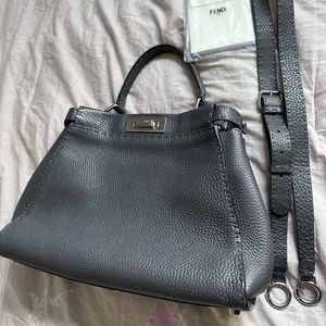 Fendi Charcoal Grained Leather Medium Peekaboo Bag
